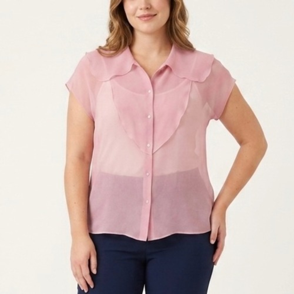Chloe Pink 100% Silk Sheer Ruffle Peter Pan Collar Blouse 36 FR Small